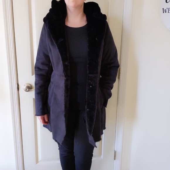 Dennis Basso black plush faux fur coat with hood size Small - Picture 5 of 15